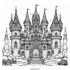 Detailed Castle Coloring Page With Towers