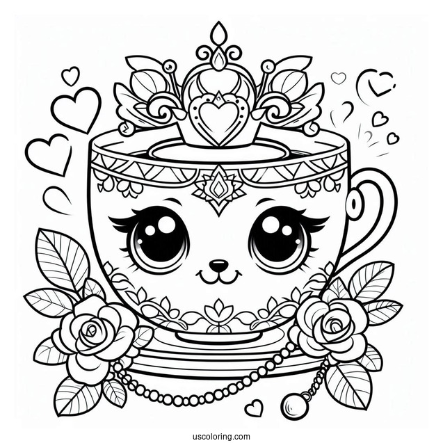 Palace Pets Coloring Page Of Teacup With Rose Crown And Necklace