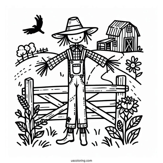Farm Scarecrow To Color