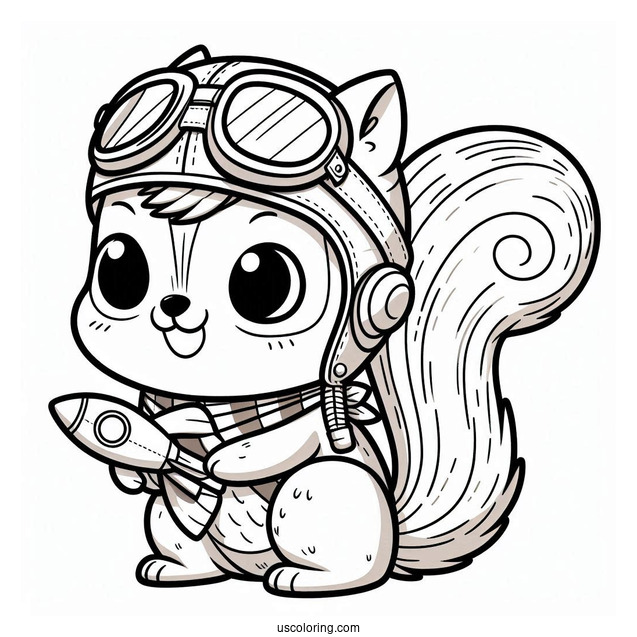 Rocket J Squirrel Coloring Page Wearing Aviator Helmet For Preschoolers