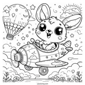Smiling Critters Coloring Page On A Flying Car