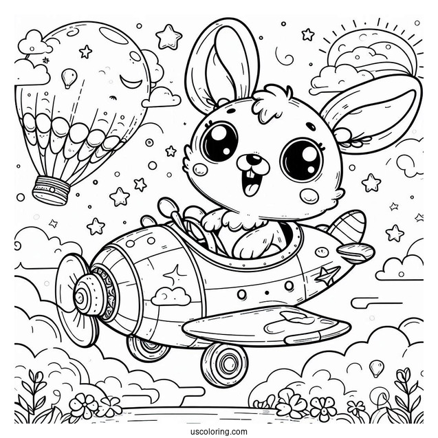 Smiling Critters Coloring Page On A Flying Car
