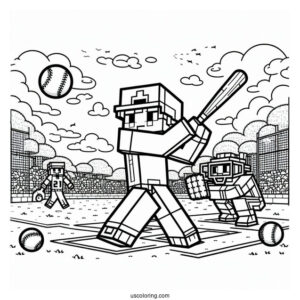 Minecraft Baseball Coloring Page Of Player Batting For Kids