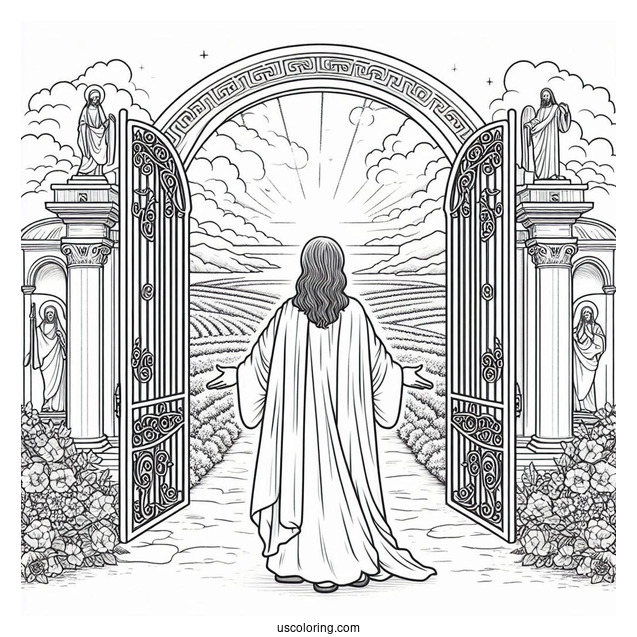 Jesus Coloring Page At The Pearly Gates