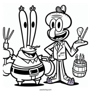 Simple Eugene Harold Krabs With Squidward Coloring Page For Kids
