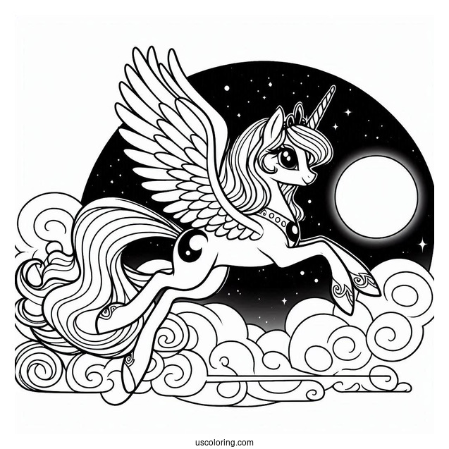 Princess Luna Coloring Page Flying At Night For Kids