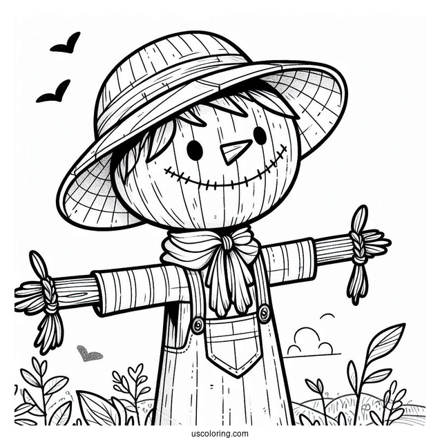 Scarecrow Coloring Page Looking Up At The Sky