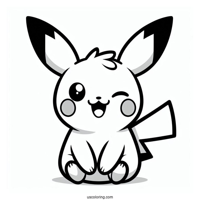 Winking Pichu Coloring Page For Kids
