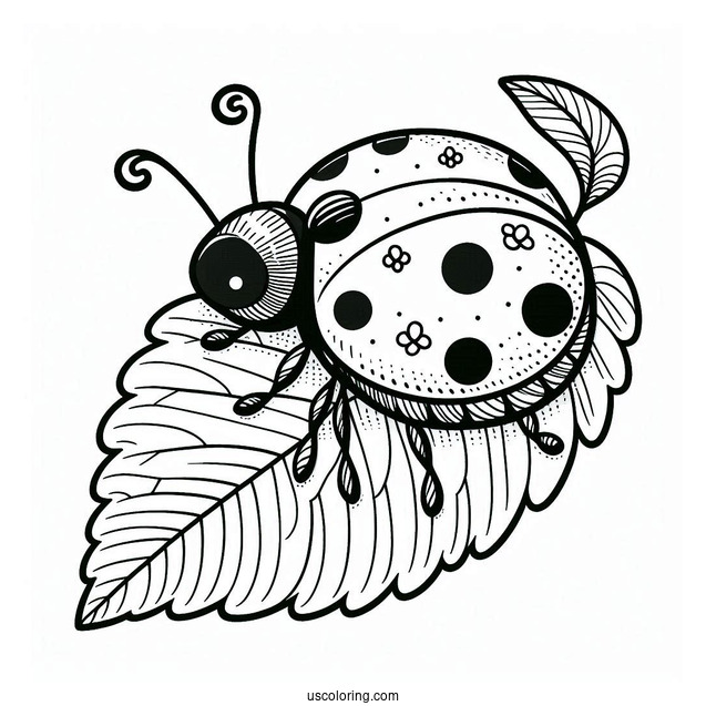 Ladybug Beetle Coloring Page On A Leaf For Kids