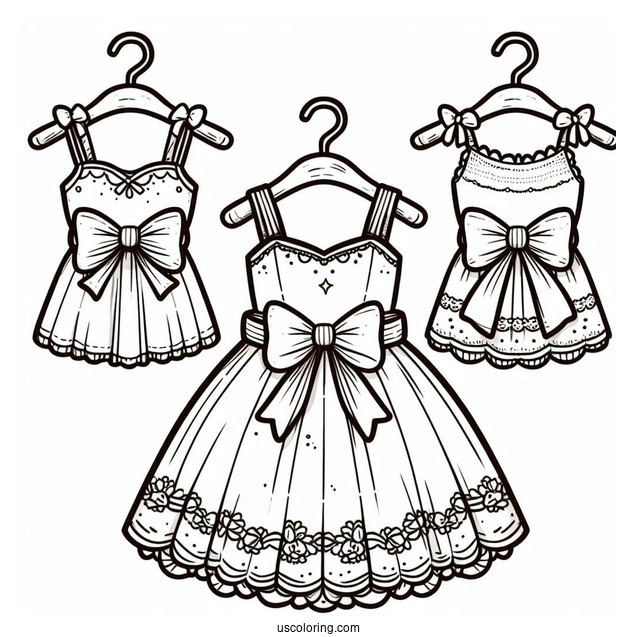 Cute Dress Coloring Page With Bow At the Waist