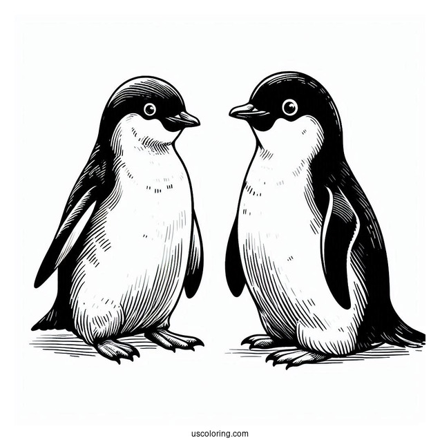 Two Adelie Penguins In Antartica Coloring Page