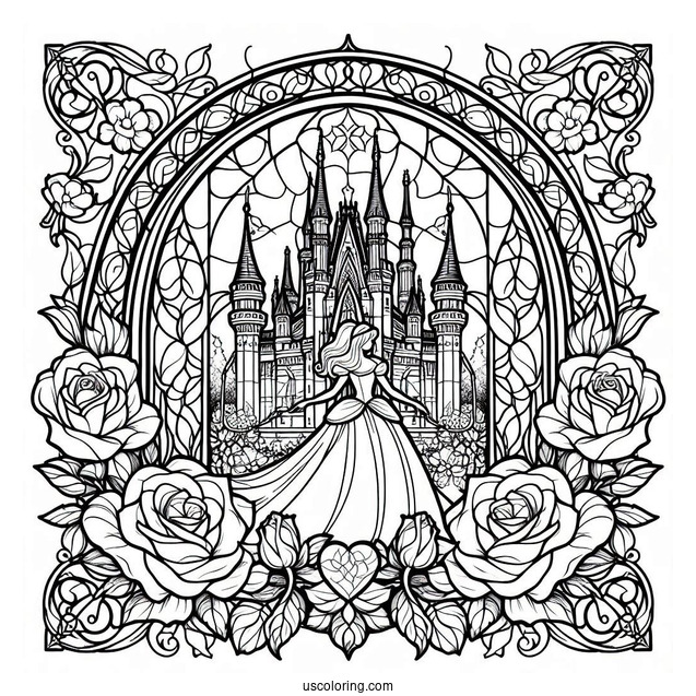 Detailed Cinderella Stained Glass With Castle And Roses