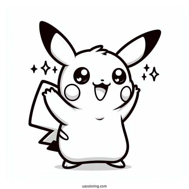 Coloring Sheet Of Cute Pikachu With Arms Up