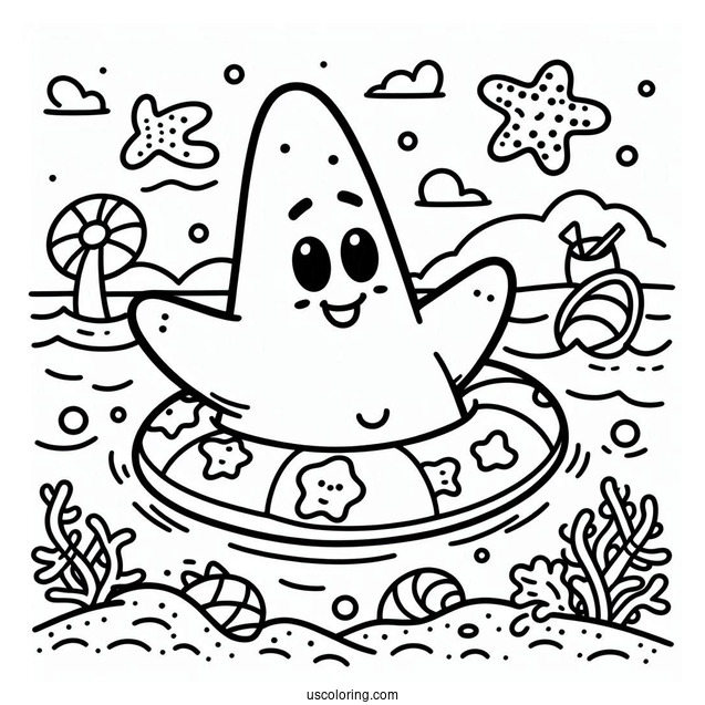Cute Patrick Star Coloring Page Swimming For Kids