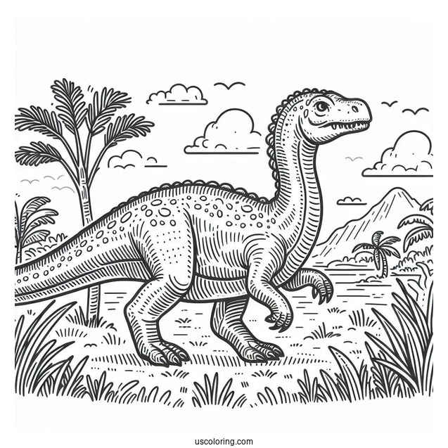 Anchisaurus Dinosaur Coloring Page Of Walking On Grass