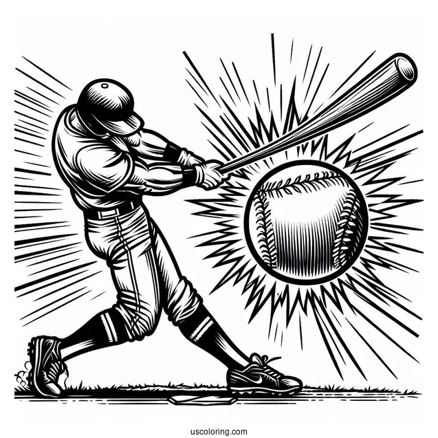 Powerful Baseball Coloring Page Of Swing with Comic Effect