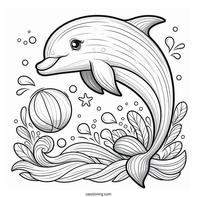 Dolphin Playing With Ball Coloring Sheet