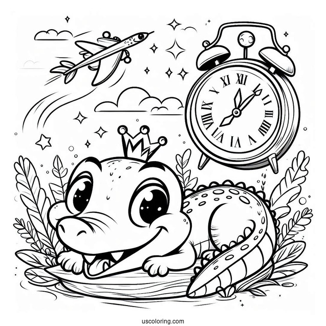 Coloring Sheet Of Tick-Tock the Crocodile