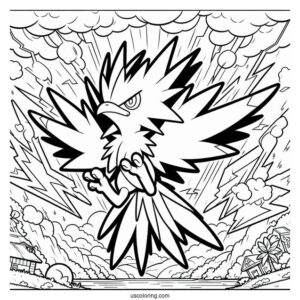 Easy Zapdos Thunderstorm Pokemon Card Coloring Sheet For Kids