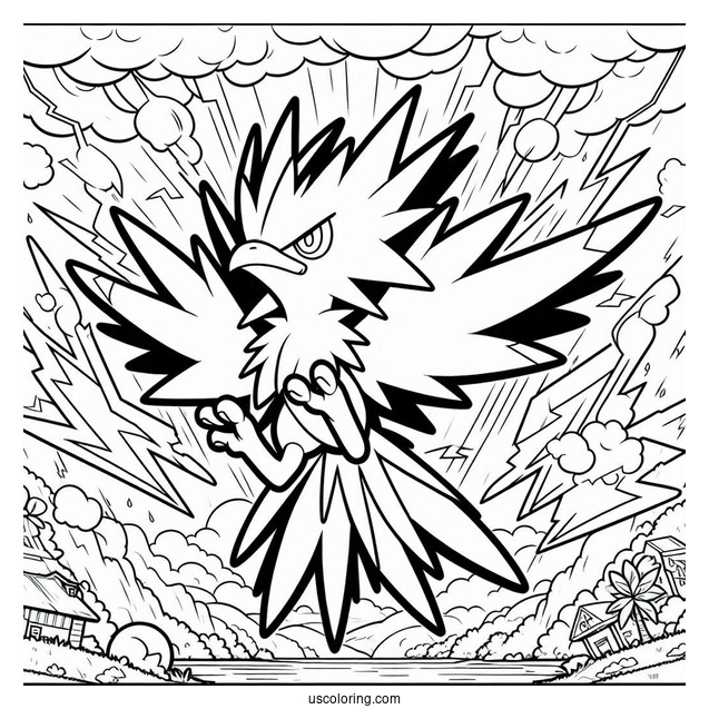 Easy Zapdos Thunderstorm Pokemon Card Coloring Sheet For Kids