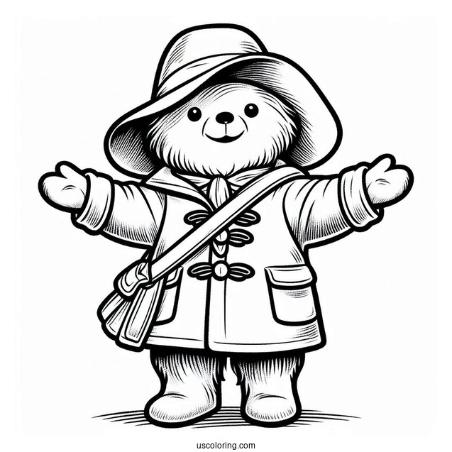 Happy Paddington Coloring Page With His Arms Open For Preschoolers