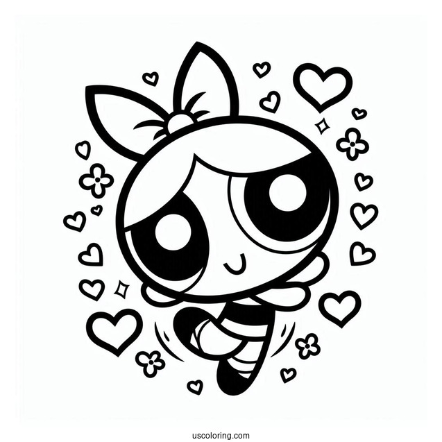 Powerpuff Girls In Love Heart Coloring Sheet