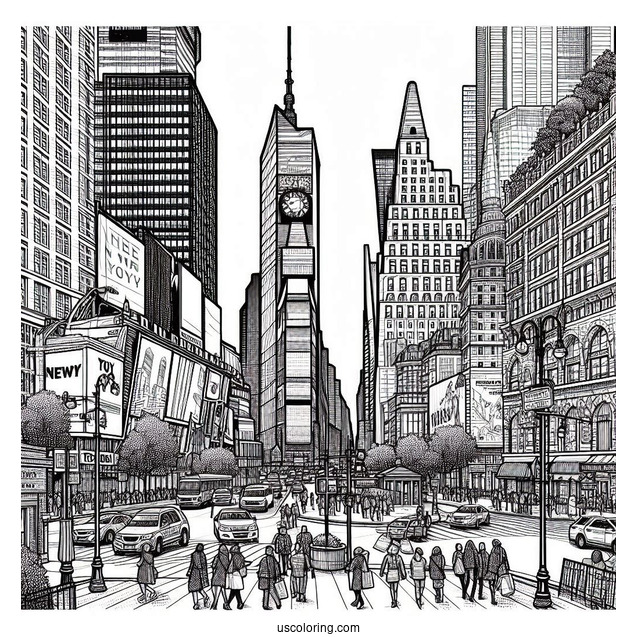 Detailed New York Coloring Page Of Times Square