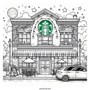 Detailed Starbucks Coloring Page Cafe Exterior