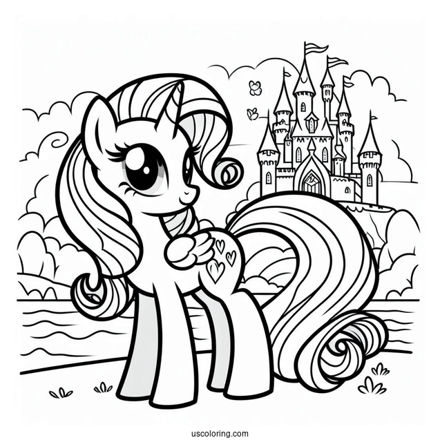 Cute Rarity Coloring Page With Castle In Background