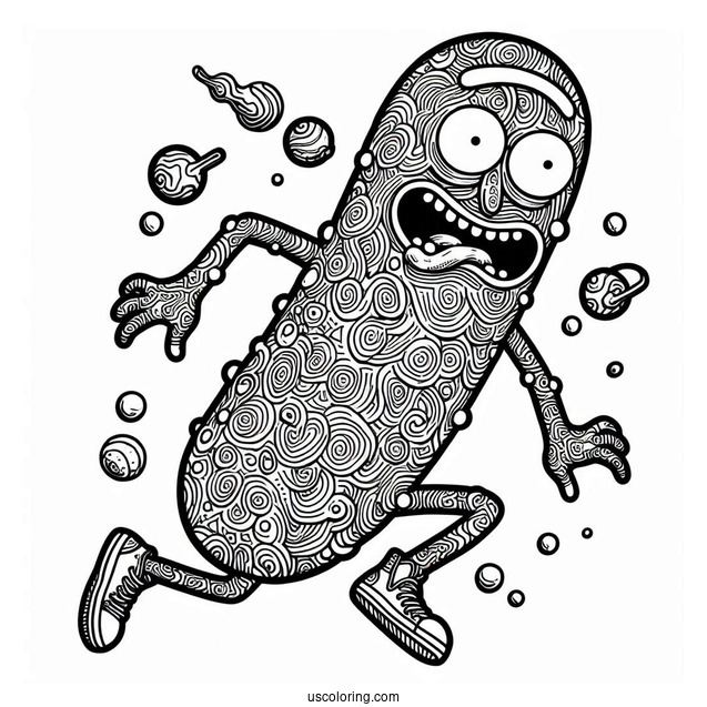 Detailed Trippy Pickle Rick Coloring Picture