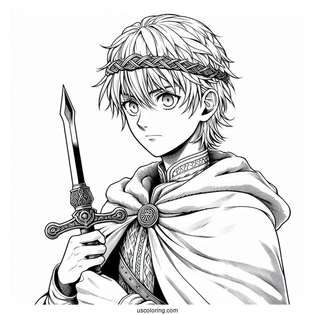 Manga Coloring Page Of Vinland Saga Thorfinn Holding Dagger
