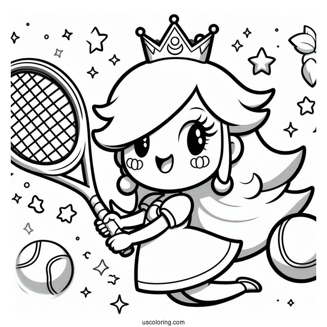 Rosalina Coloring Page With Tennis Racquet And Tennis Ball