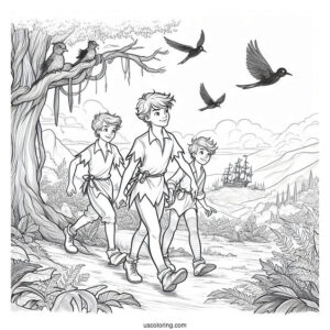 Detailed Coloring Page Of Lost Boys In Neverland