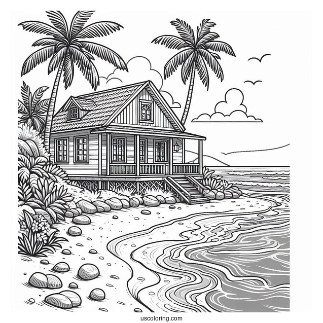 Beach Coloring Page House By The Shore