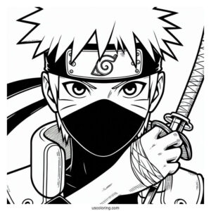 Naruto Coloring Page of Hatake Kakashi Holding Kunai