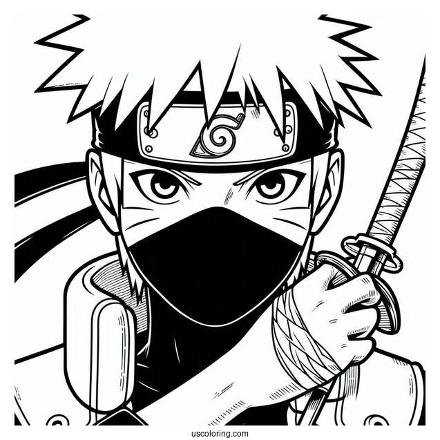 Naruto Coloring Page of Hatake Kakashi Holding Kunai