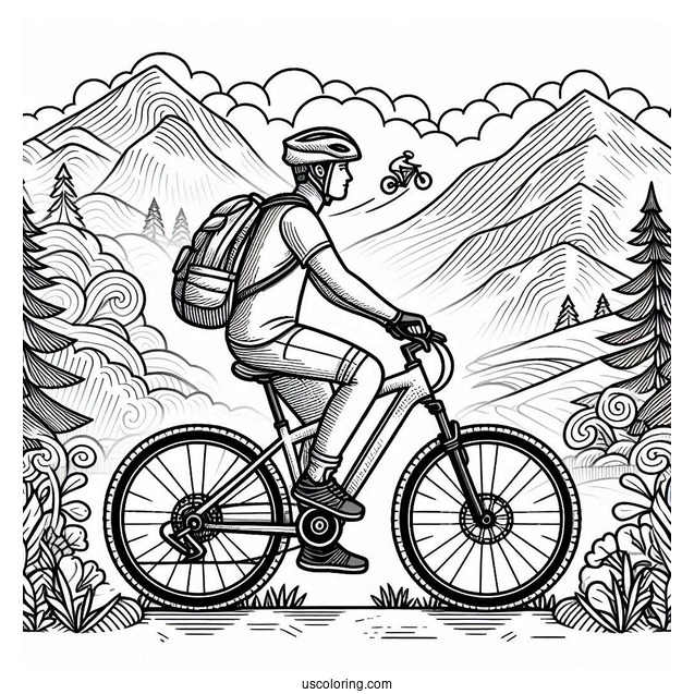 Easy Man Riding Mountain Bicycle Coloring Page For Kids
