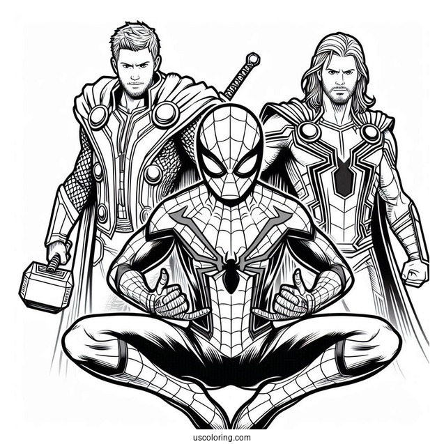 Spider-Man With Thor, Captain America, And Iron Man