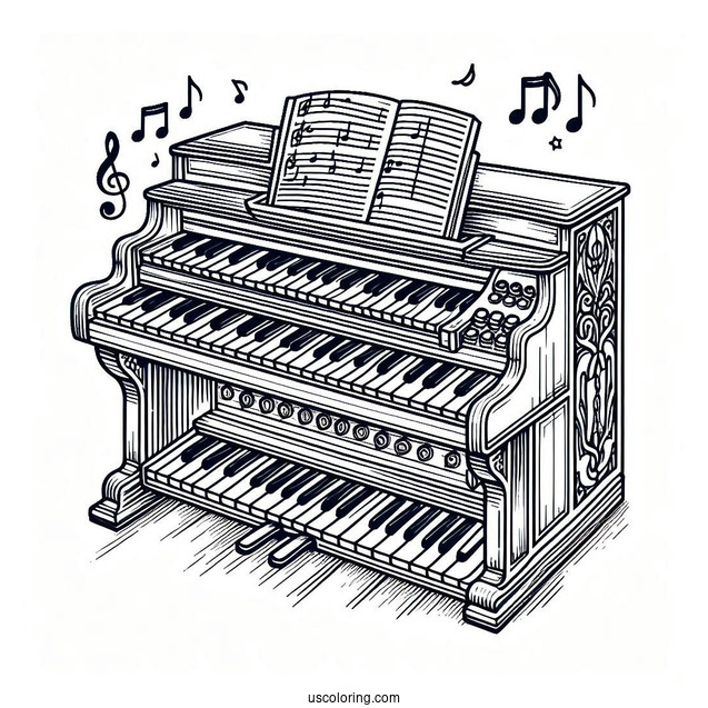 Music Coloring Page Of Organ Keyboard