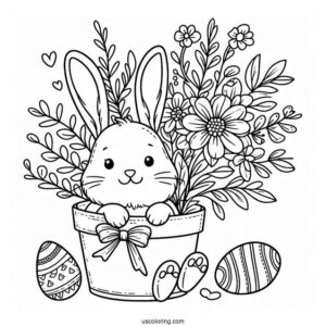Hoppy Easter Bunny Coloring Page Inside Flower Pot