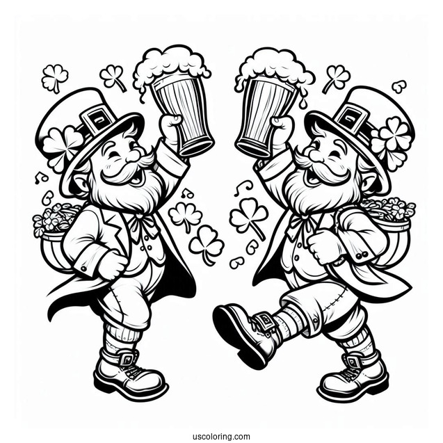 St. Patrick's Day Coloring Page Of Dancing Leprechaun Holding A Glass Of Beer