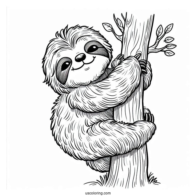 Sloth Climbing Up Tree To Color