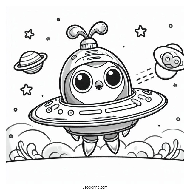 Pororo Coloring Page And Loopy Controlling Spaceship