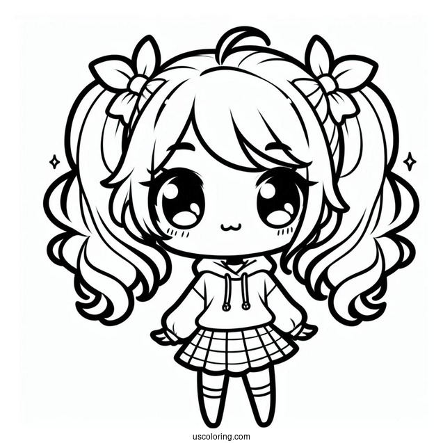 Kawaii Chibi Girl In Pigtails Coloring Sheet