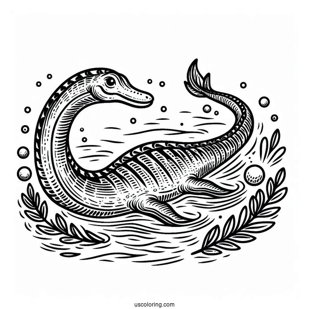 Plesiosaur Vertebra Dinosaur Swimming Coloring Sheet