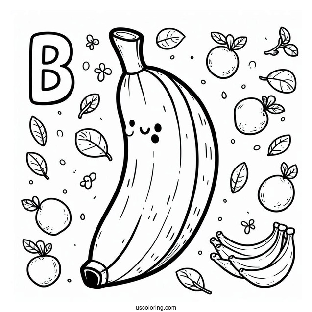 B For Banana Coloring Page For Preschoolers