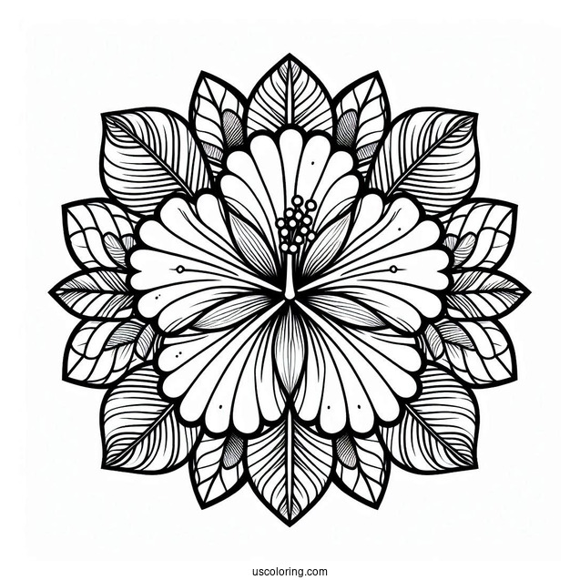Hibiscus Flower Mandala Coloring Page