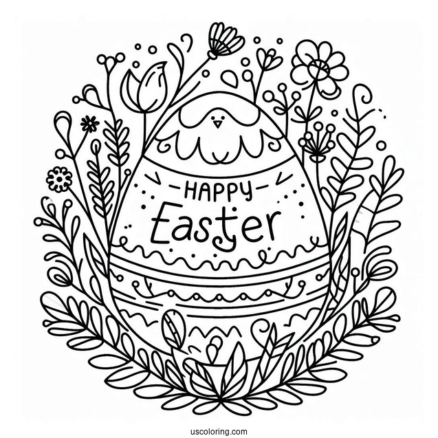 Egg With Happy Easter Coloring Page Words For Kids
