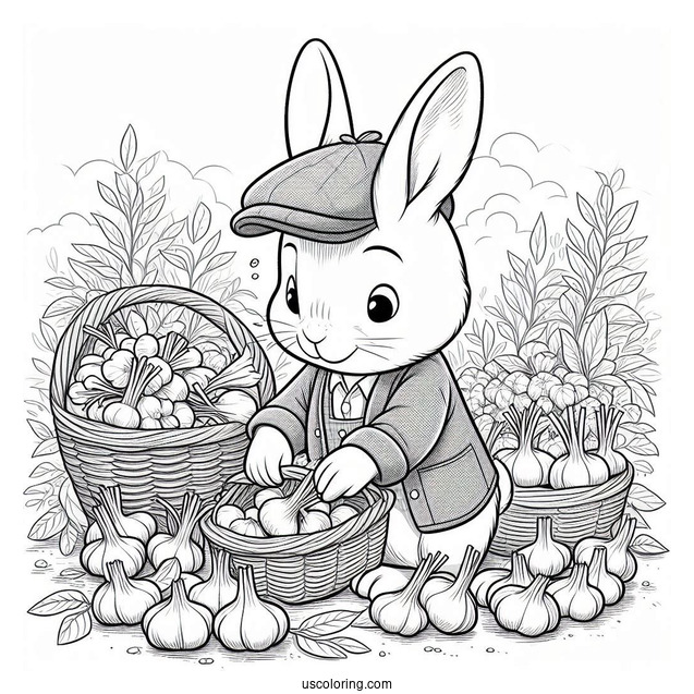 Peter Rabbit Coloring Page Harvesting Garlics With Benjamin Bunny