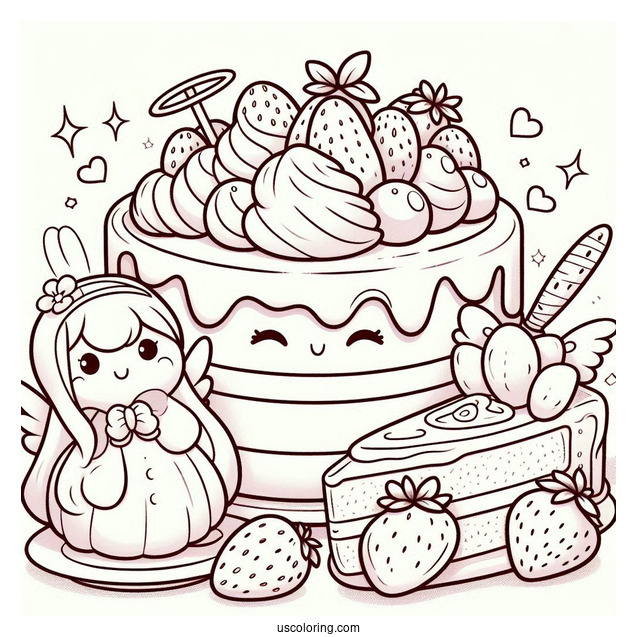 Strawberry Shortcake Coloring Page With Angel Cake, Crepe, And Ginger Snap